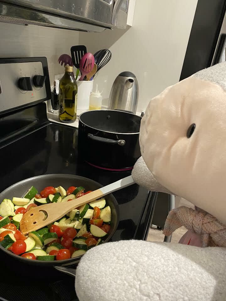 Abby Cooking vegetables